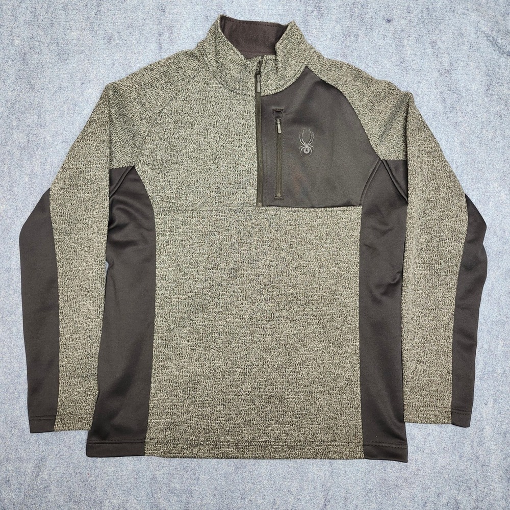 Spyder Quarter Zip Fleece Pullover Mens XL Gray Black Outdoors Activewear
